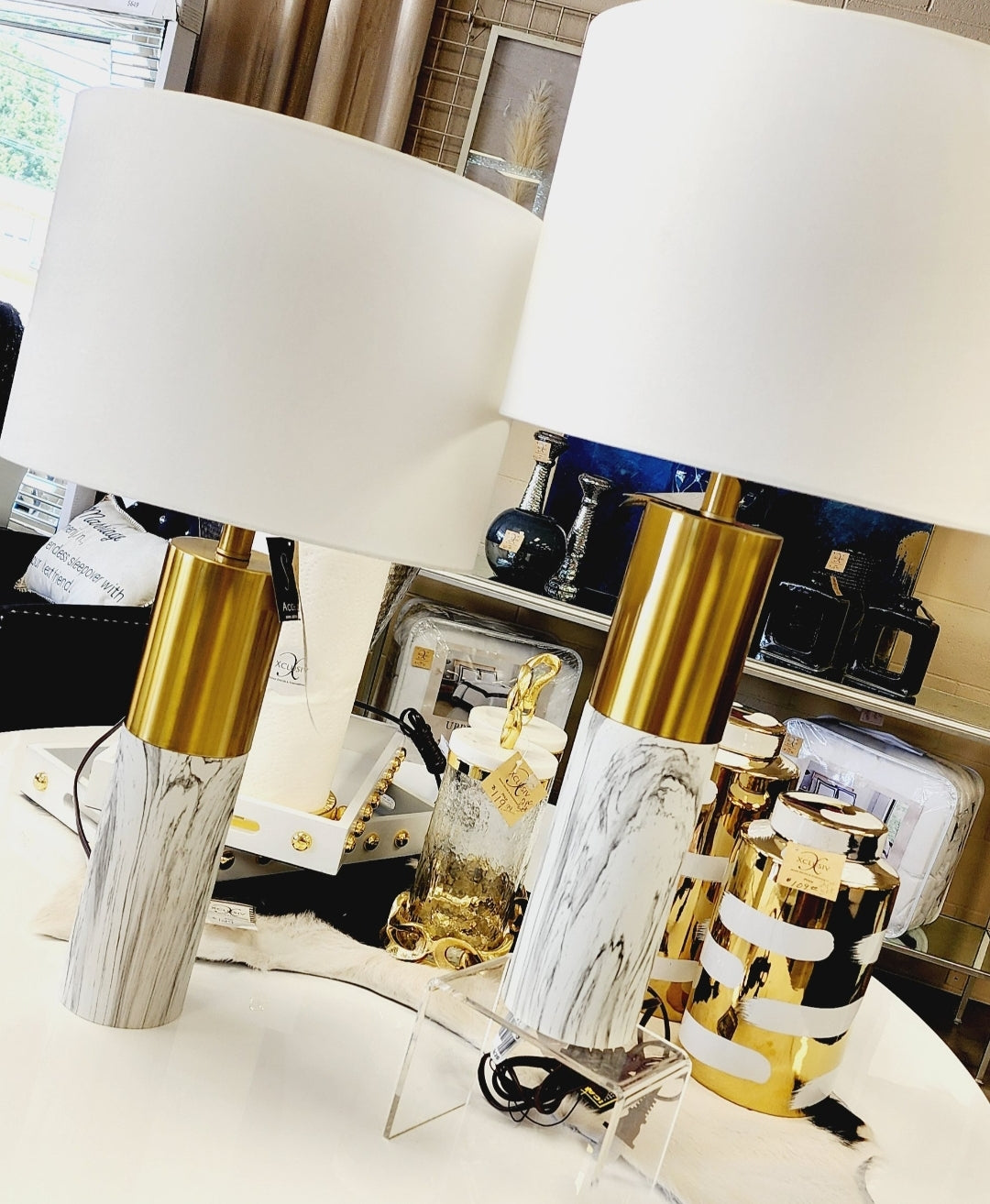 Faux Marble Table Lamp - Set of 2 (Store Pickup Only)