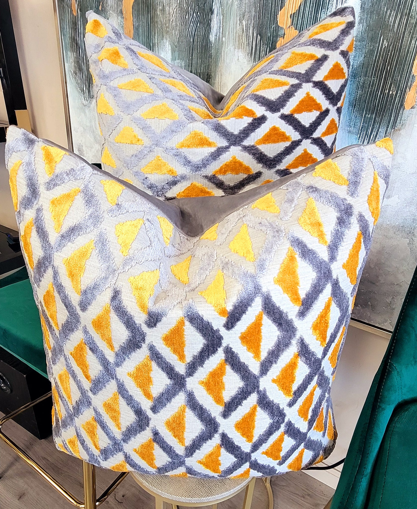 Grey/Mustard Pillows- Set of 2