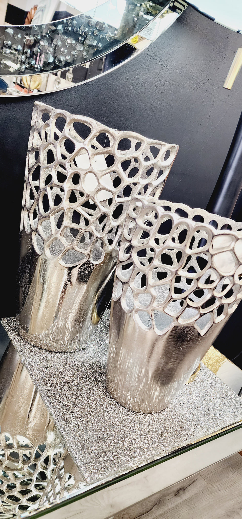 Silver Metal Cutout Vase