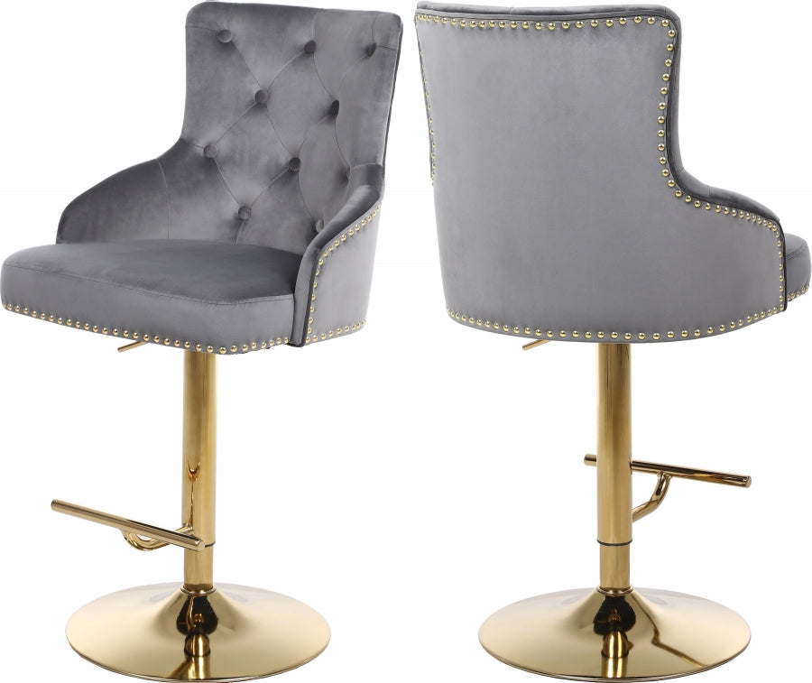 Velvet Adjustable Bar Stool w/Gold