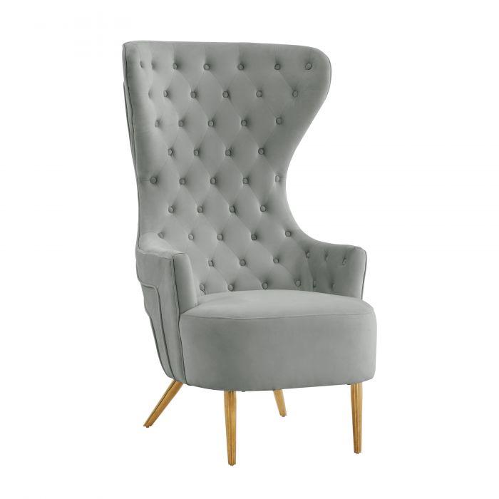 Aaliyah Grey Velvet Wingback Chair