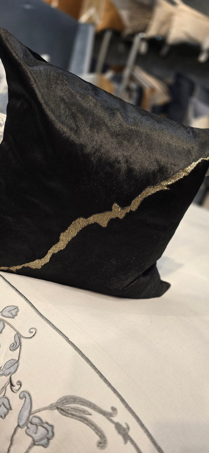 Black Hide Pillow with Gold Crystal Beads