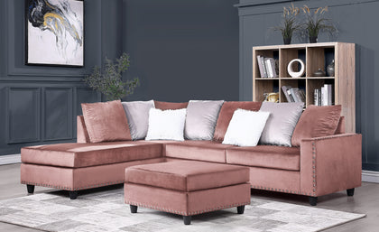 2-PIECE REVERSIBLE SECTIONAL PINK VELVET (CANT BE SHIPPED, STORE PICKUP/DELIVERY ONLY)