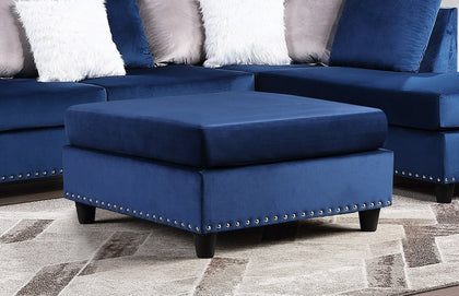 BLUE VELVET SQUARE OTTOMAN (CANT BE SHIPPED, STORE PICKUP/or DELIVERY ONLY