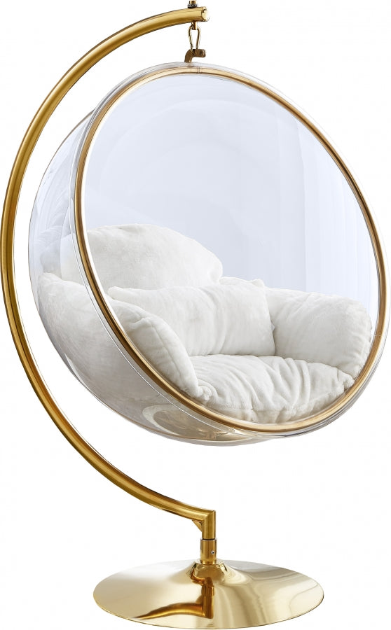 Monica Acrylic Chrome Faux Fur Swing Bubble Chair