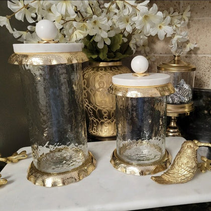 Glass Canister With Gold/Marble Ball Lid (2 Sizes)