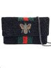 BEE-You Black Striped Beaded Clutch
