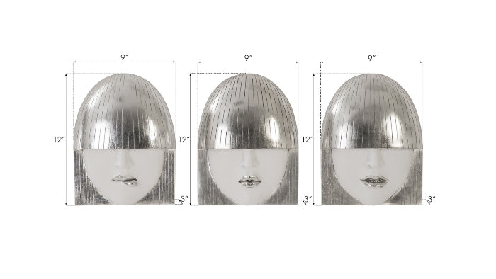 Fashion Faces White & Silver Wall Art Set of 3-Small