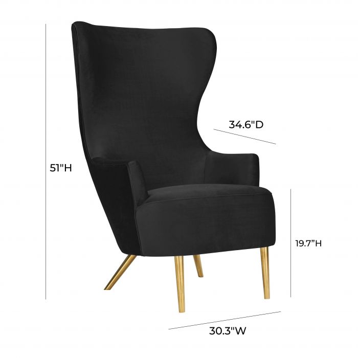Katelra Black Velvet Wingback Chair